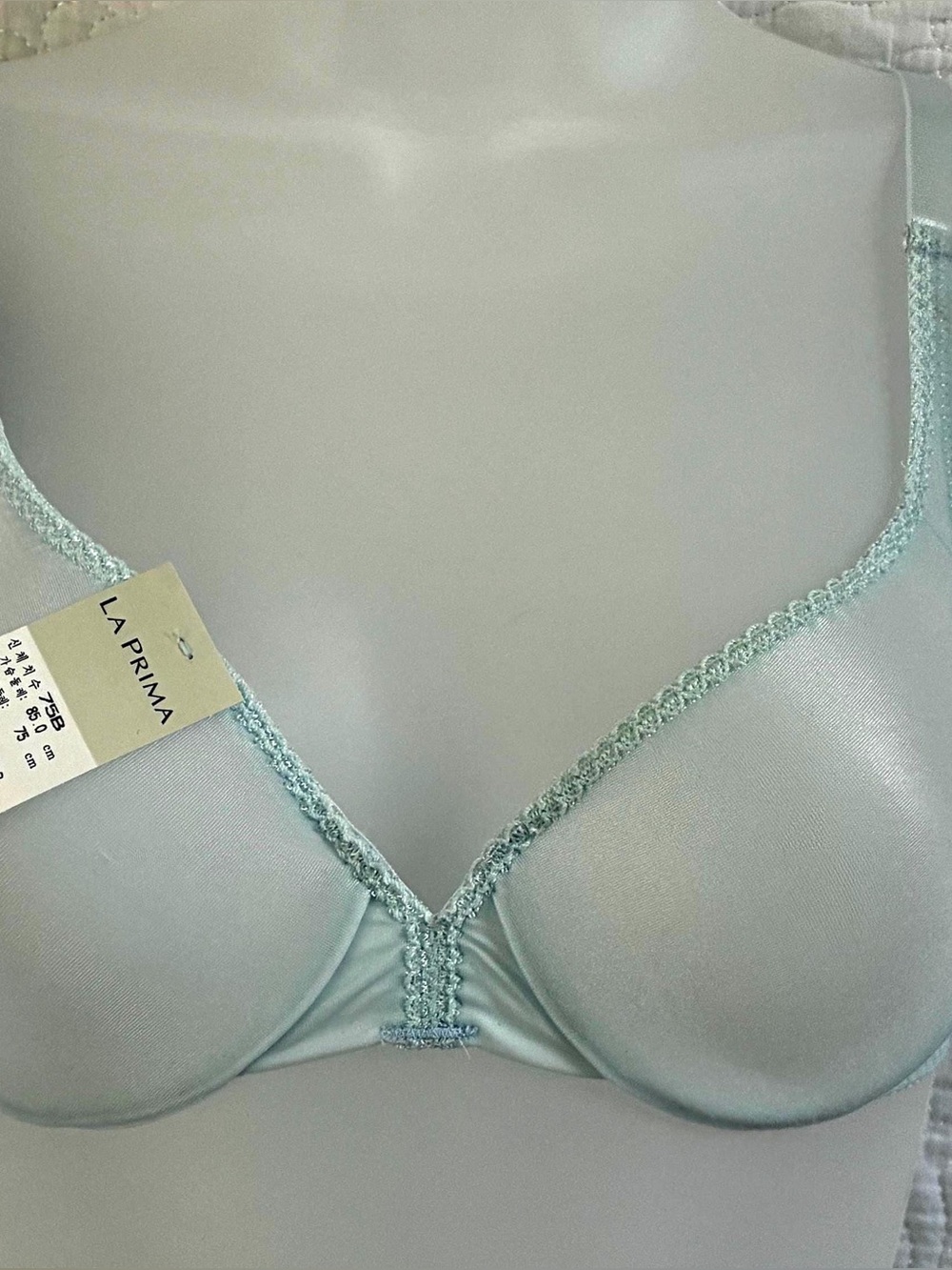 Pale Blue Underwire Bra with Lace Trim NWT  38B Vintage La Vora